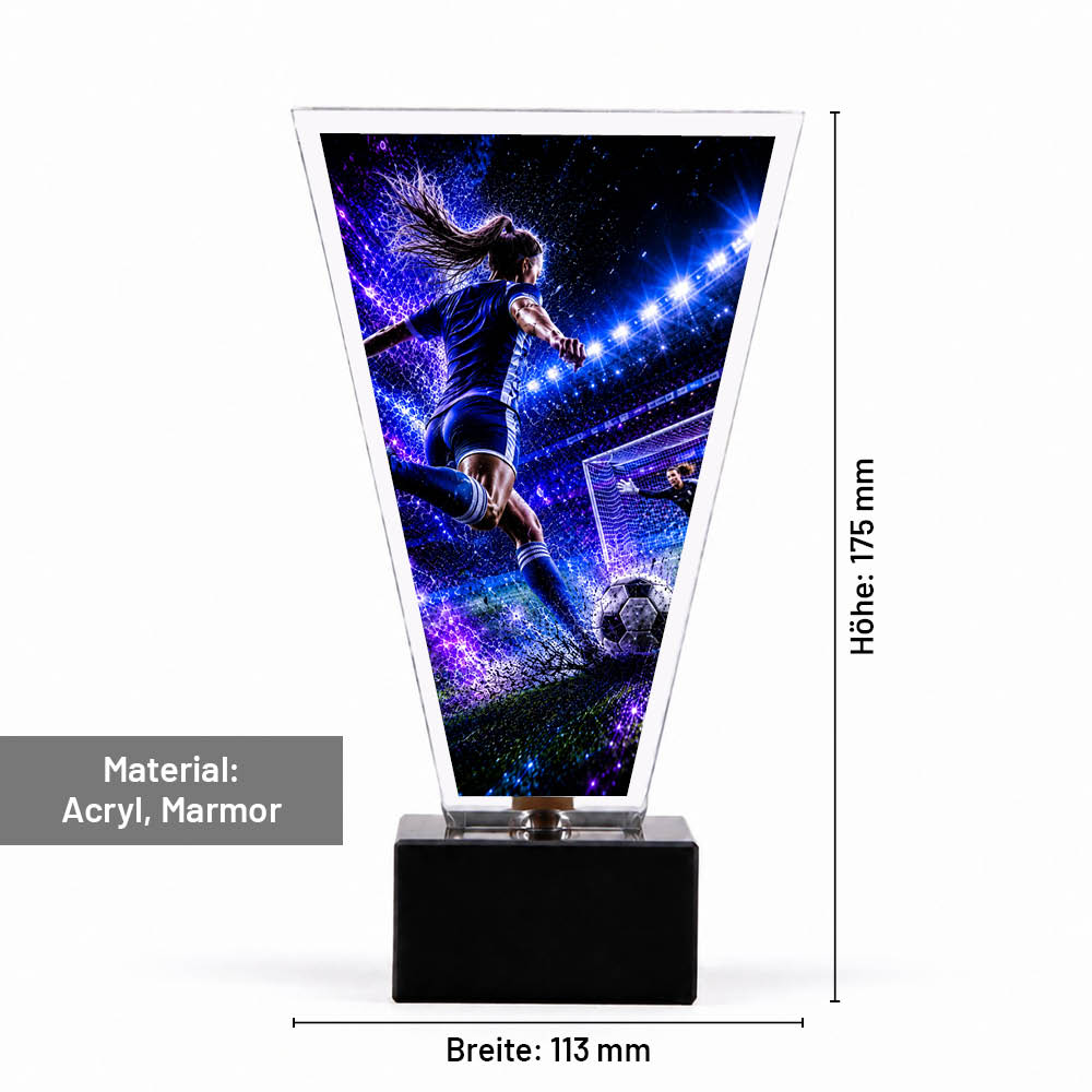 Signature Glaspokal Fußball Beste Torschützin – Maße 175 × 113 mm