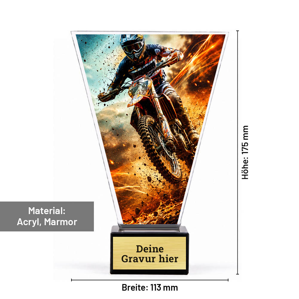 Maße des Signature Glaspokals für Enduro: 175 × 113 mm