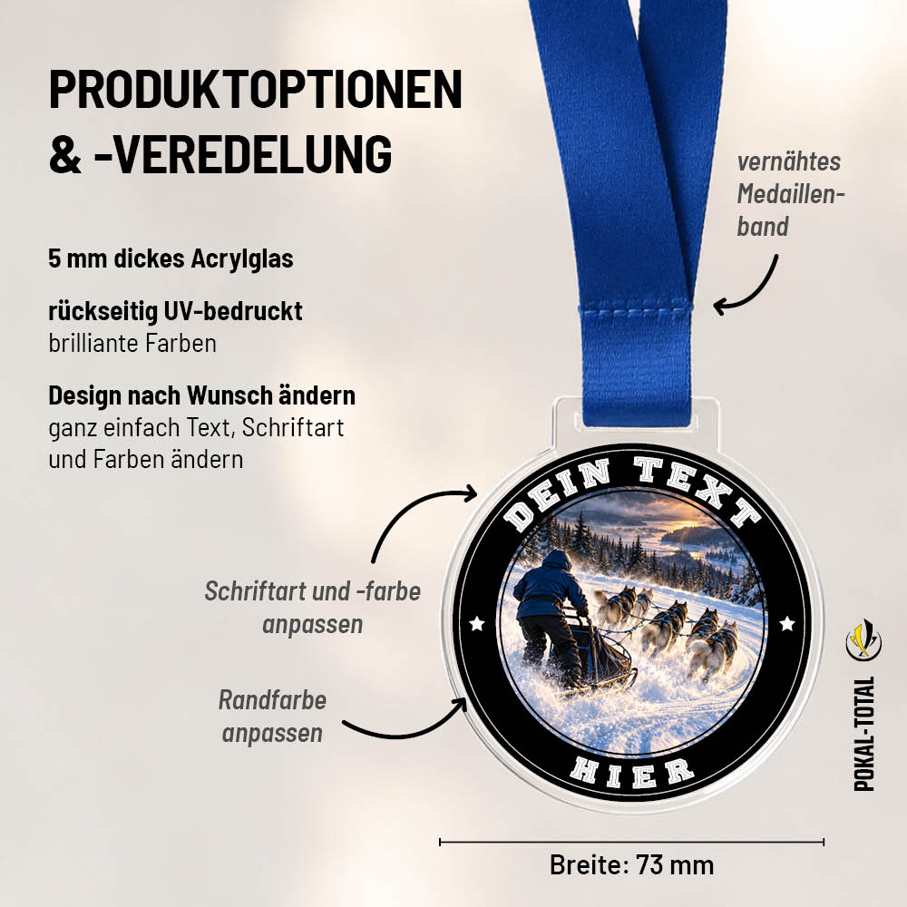 Maßübersicht der Signature Medaille Hundeschlitten