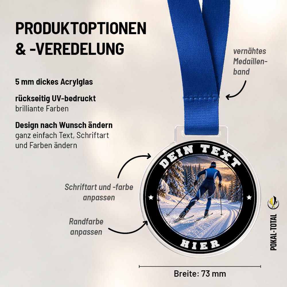 Maßübersicht der Signature Medaille Skilanglauf