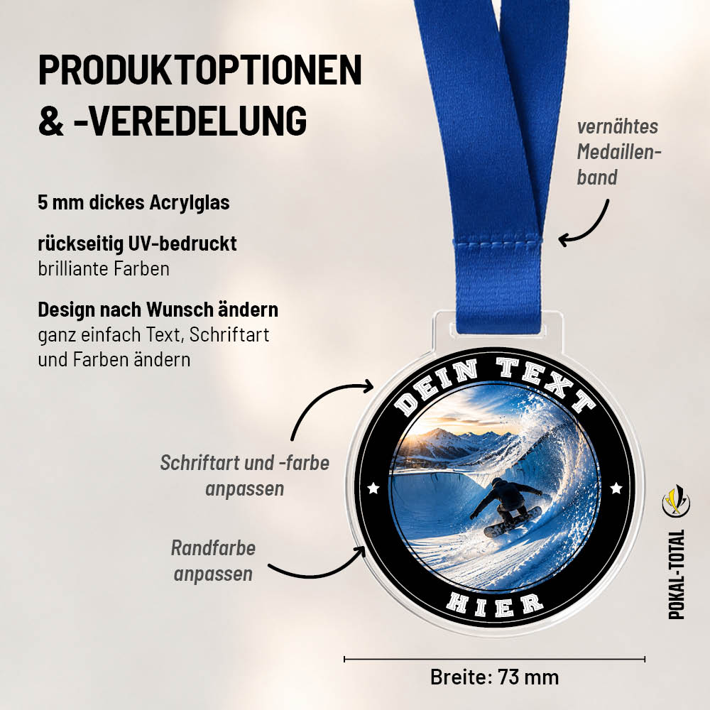 Maßübersicht der Signature Medaille Snowboard