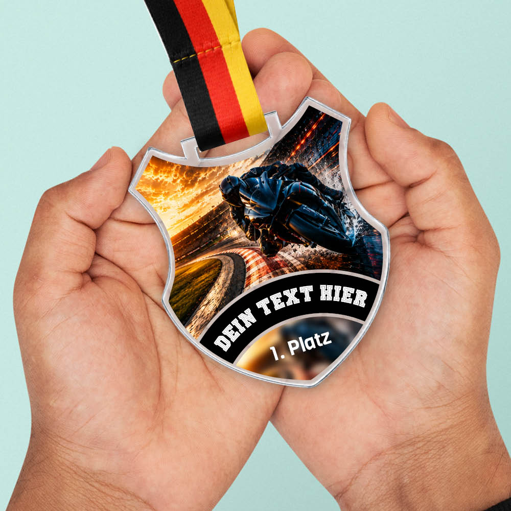 Wappen-Medaille Motorrad aus Acrylglas – Größenansicht der Medaille