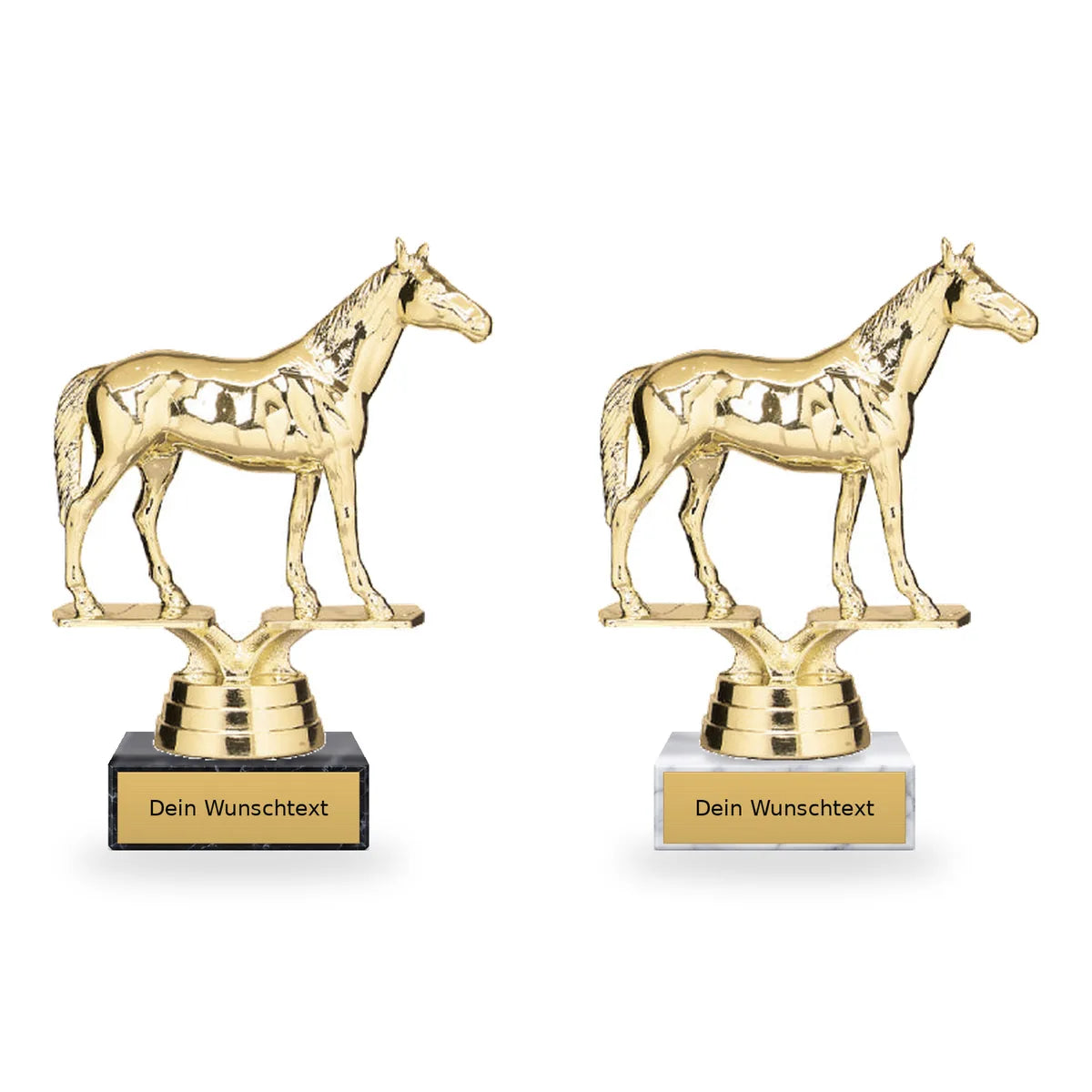 Pferd Pokal-Figur Kiew auf schwarzem und weißem Marmorsockel mit Schild für individuelle Beschriftung