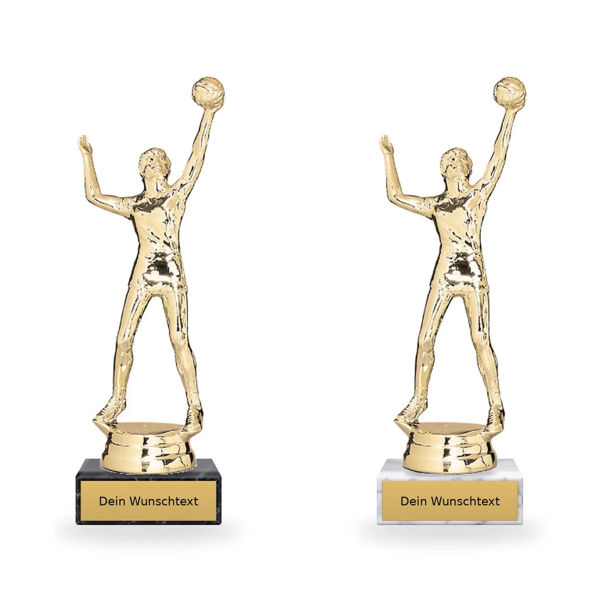 Volleyball|männlich Pokal-Figur Rjasan auf schwarzem und weißem Marmorsockel mit Schild für individuelle Beschriftung