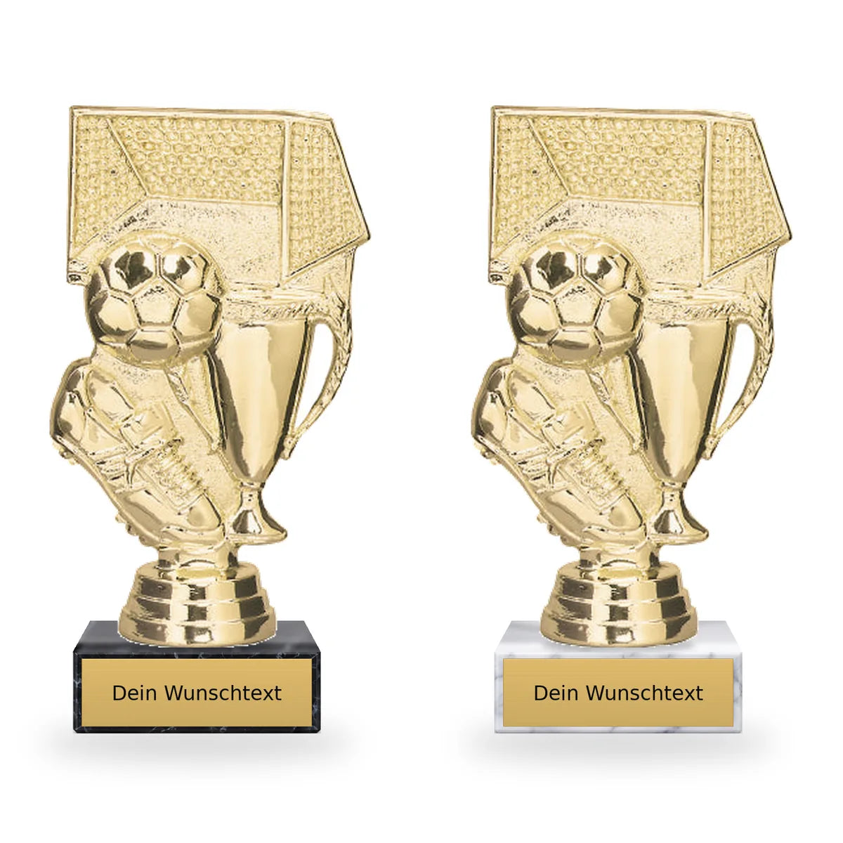 Tor Pokal-Figur Perm auf schwarzem und weißem Marmorsockel mit Schild für individuelle Beschriftung