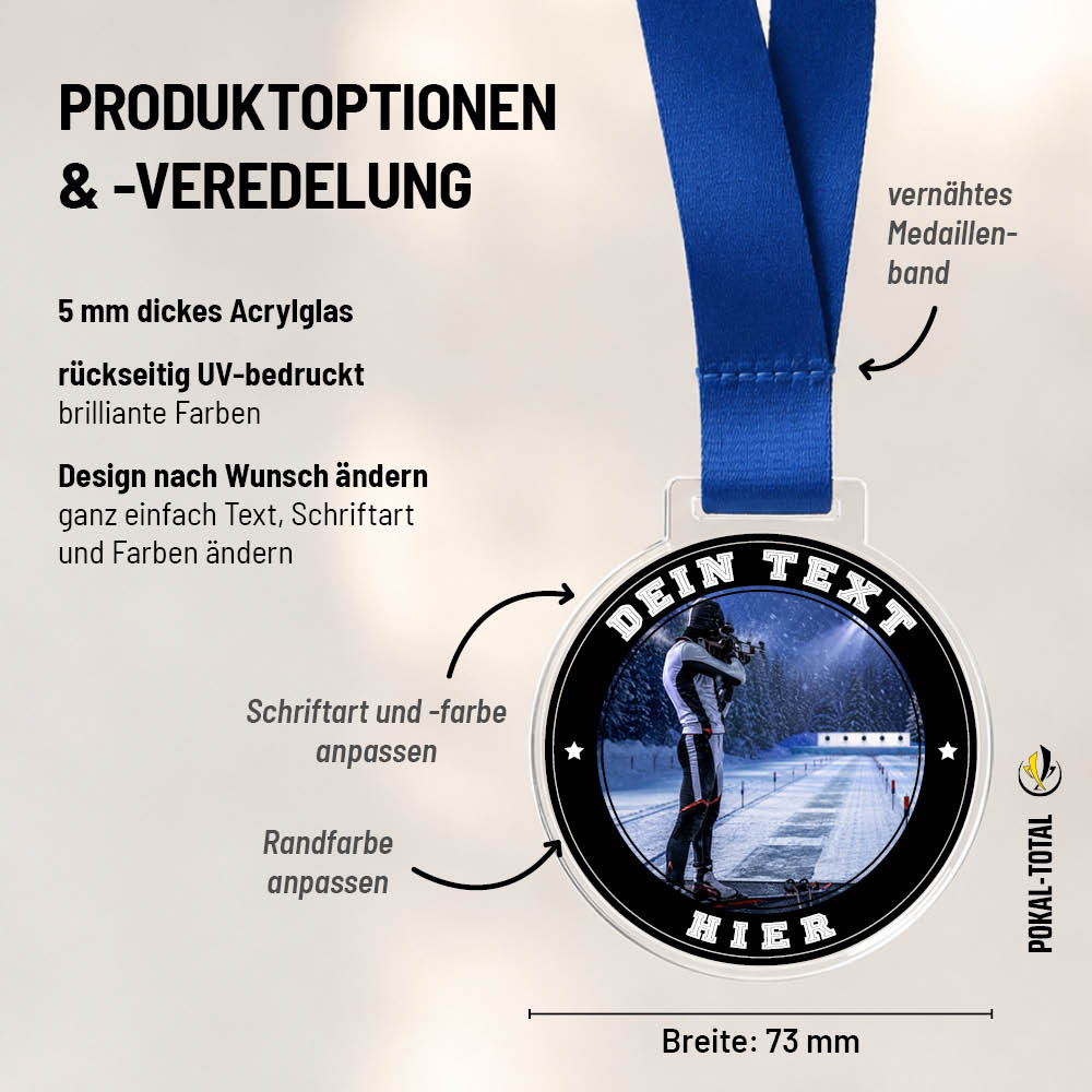 Maßübersicht der Signature Medaille Biathlon Schießen