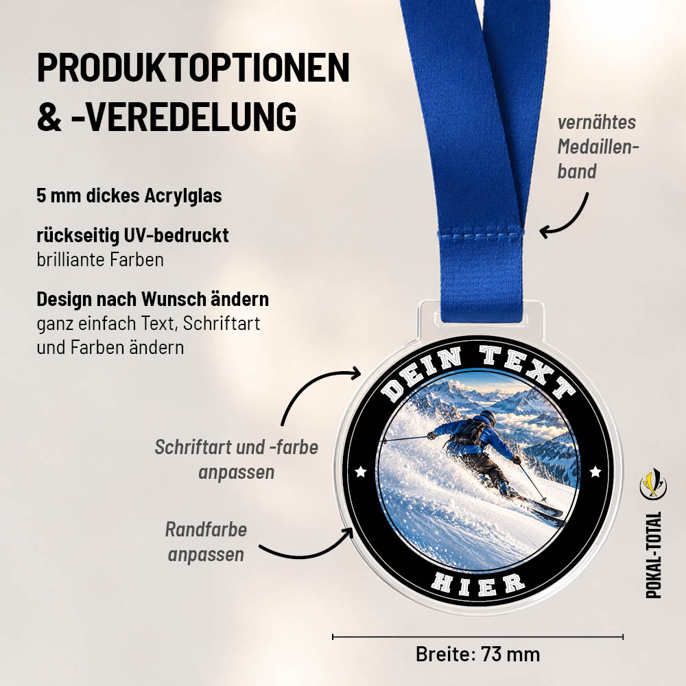 Maßübersicht der Signature Medaille Ski Freestyle