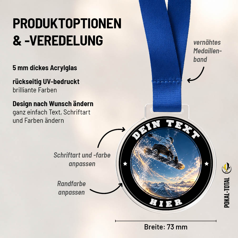 Maßübersicht der Signature Medaille Snowboardspringen
