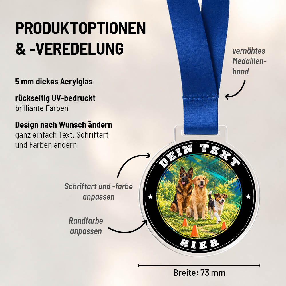 Maßübersicht und Gestaltungsoptionen der Signature Medaille Begleithundeprüfung & Funturniere