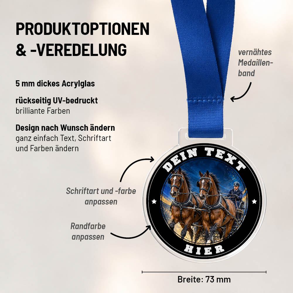 Maßübersicht und Gestaltungsoptionen der Signature Medaille Fahrsport