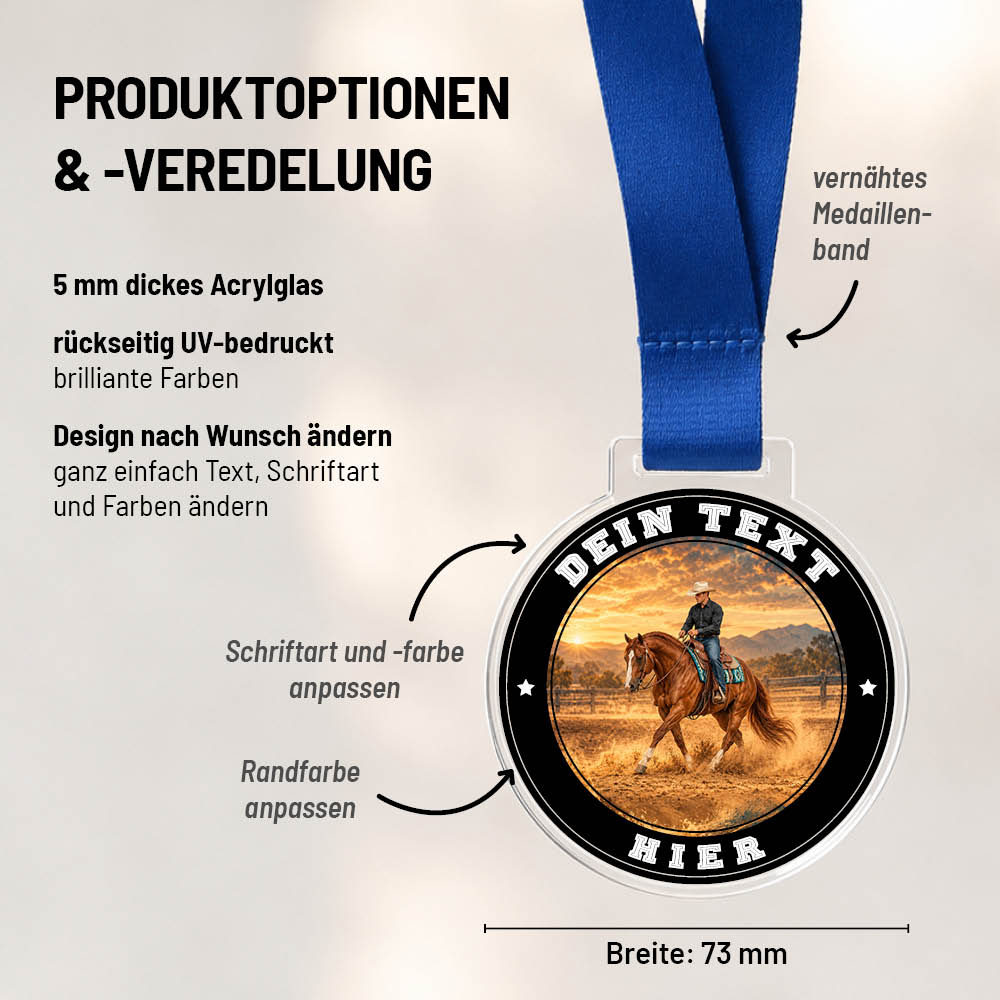 Maßübersicht und Gestaltungsoptionen der Signature Medaille Westernreiten