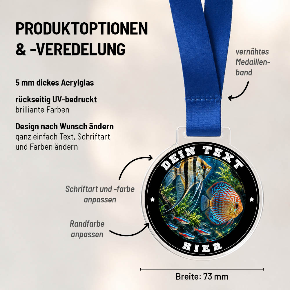 Maßübersicht und Gestaltungsoptionen der Signature Medaille Fischzucht