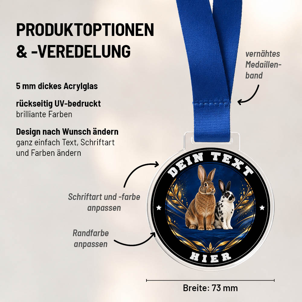 Maßübersicht und Gestaltungsoptionen der Signature Medaille Kaninchenzucht