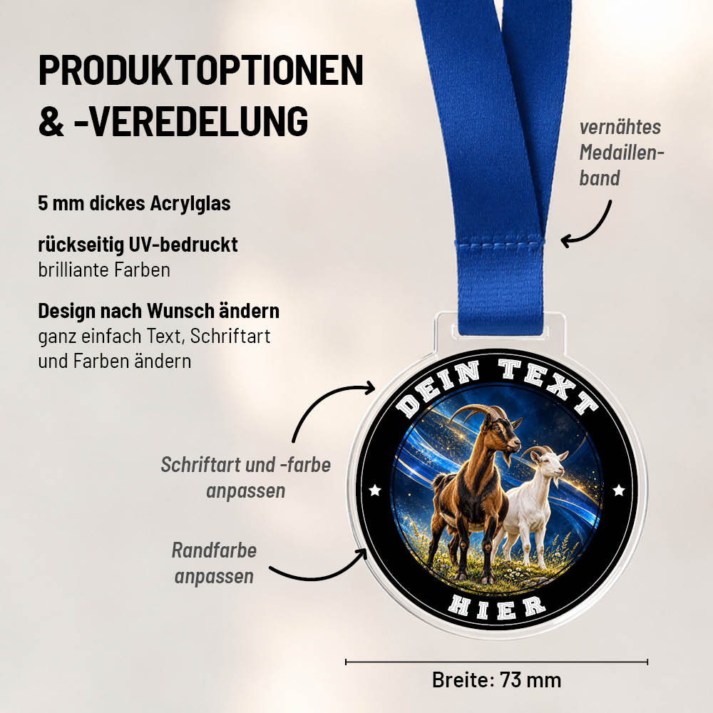 Maßübersicht und Gestaltungsoptionen der Signature Medaille Ziegen