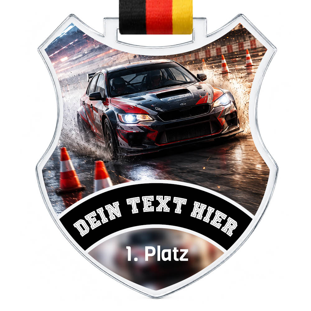 Wappen-Medaille Autoslalom aus Acrylglas – Produktansicht