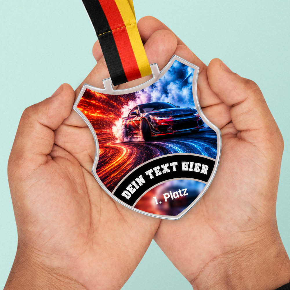 Wappen-Medaille Drift aus Acrylglas – Größenansicht der Medaille