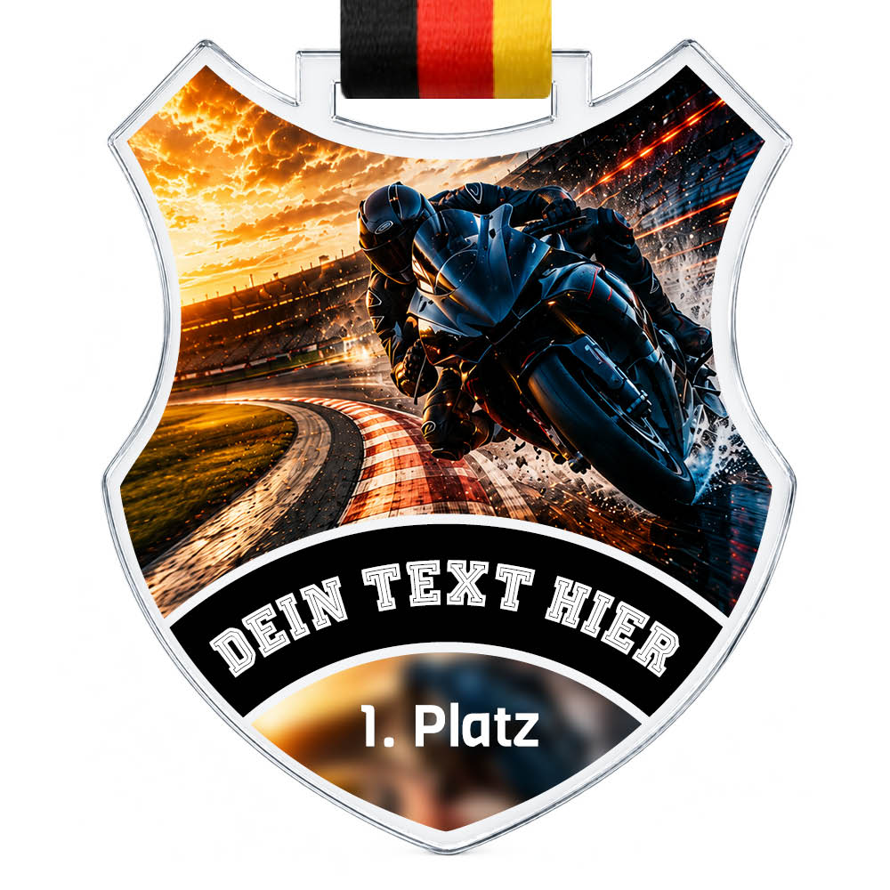 Wappen-Medaille Motorrad aus Acrylglas – Produktansicht