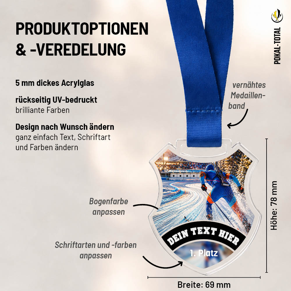 Maßübersicht der Signature Medaille Biathlon Lauf