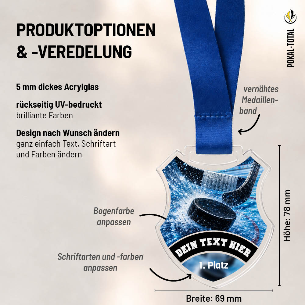 Maßübersicht der Signature Medaille Eishockey Zweikampf