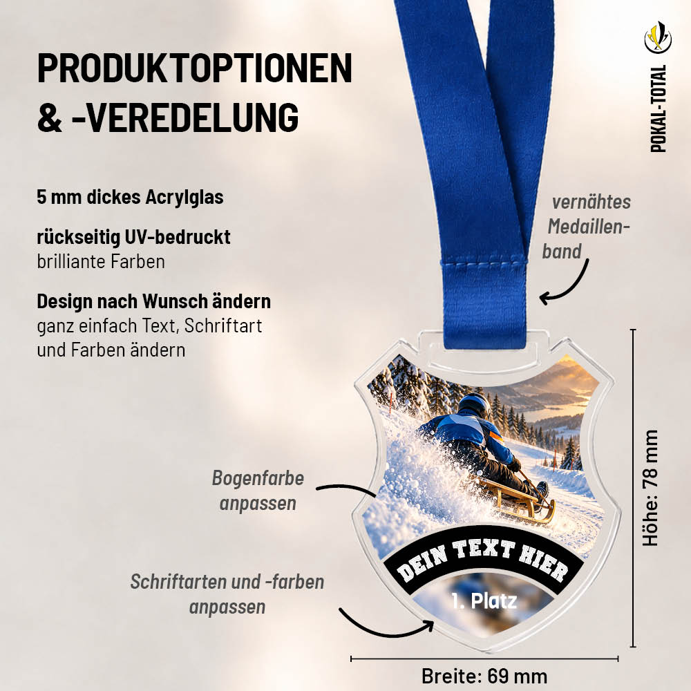 Maßübersicht der Signature Medaille Schlittenfahren
