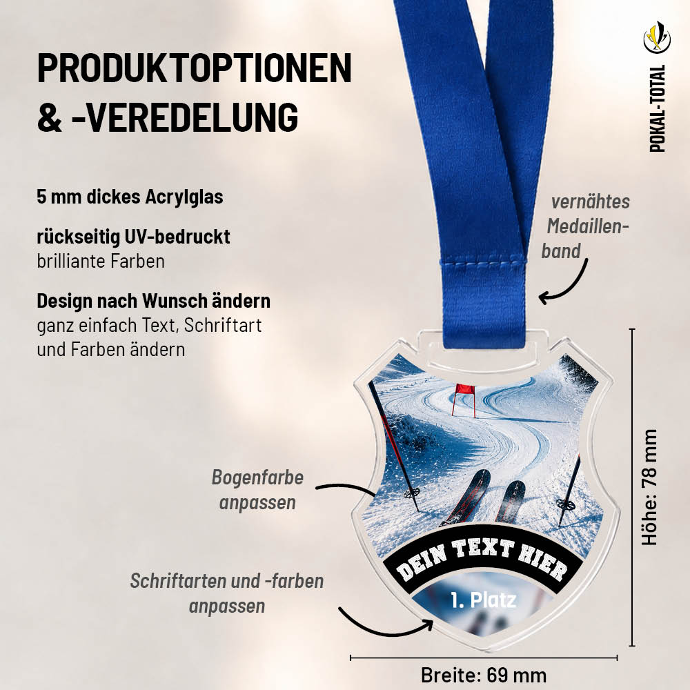 Maßübersicht der Signature Medaille Skipiste