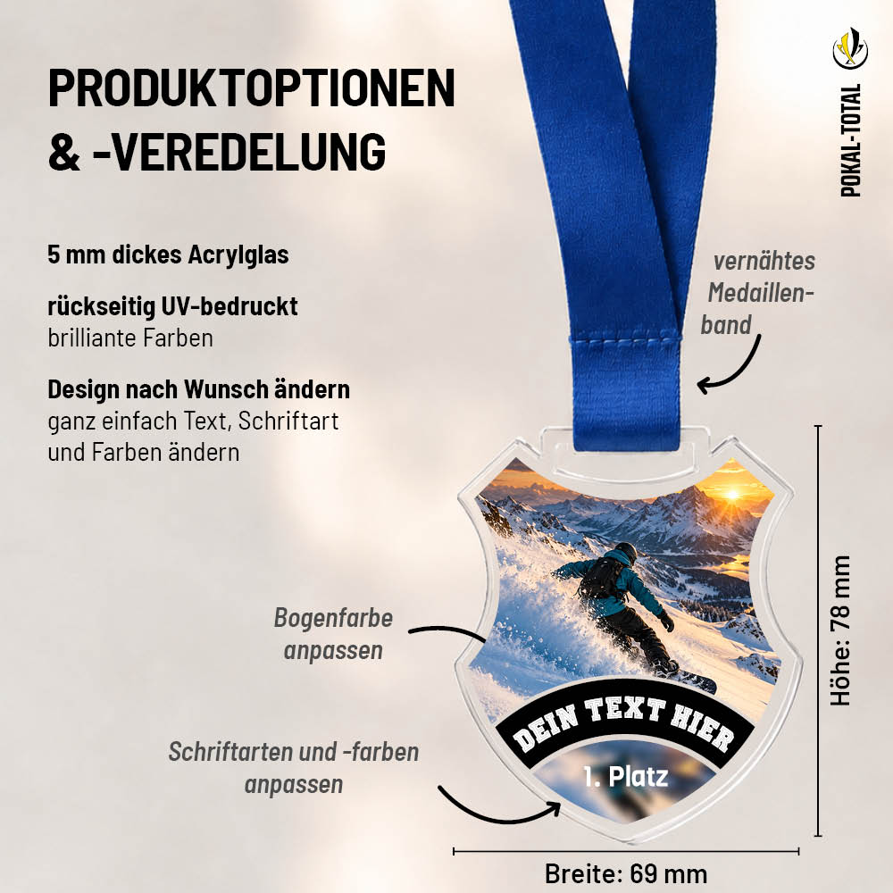 Maßübersicht der Signature Medaille Snowboard Freestyle