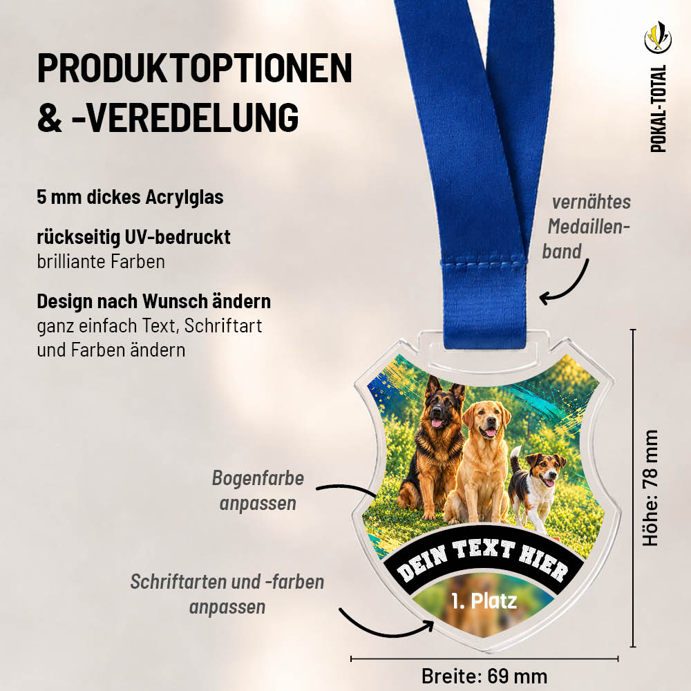 Maßübersicht der Wappen Medaille Begleithundeprüfung & Funturniere