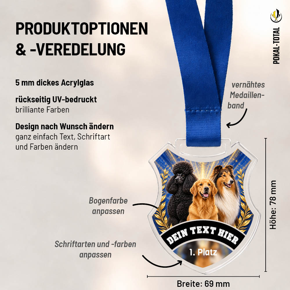 Maßübersicht der Wappen Medaille Rasse-Show