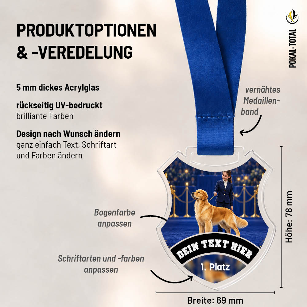Maßübersicht der Wappen Medaille Junior Handling