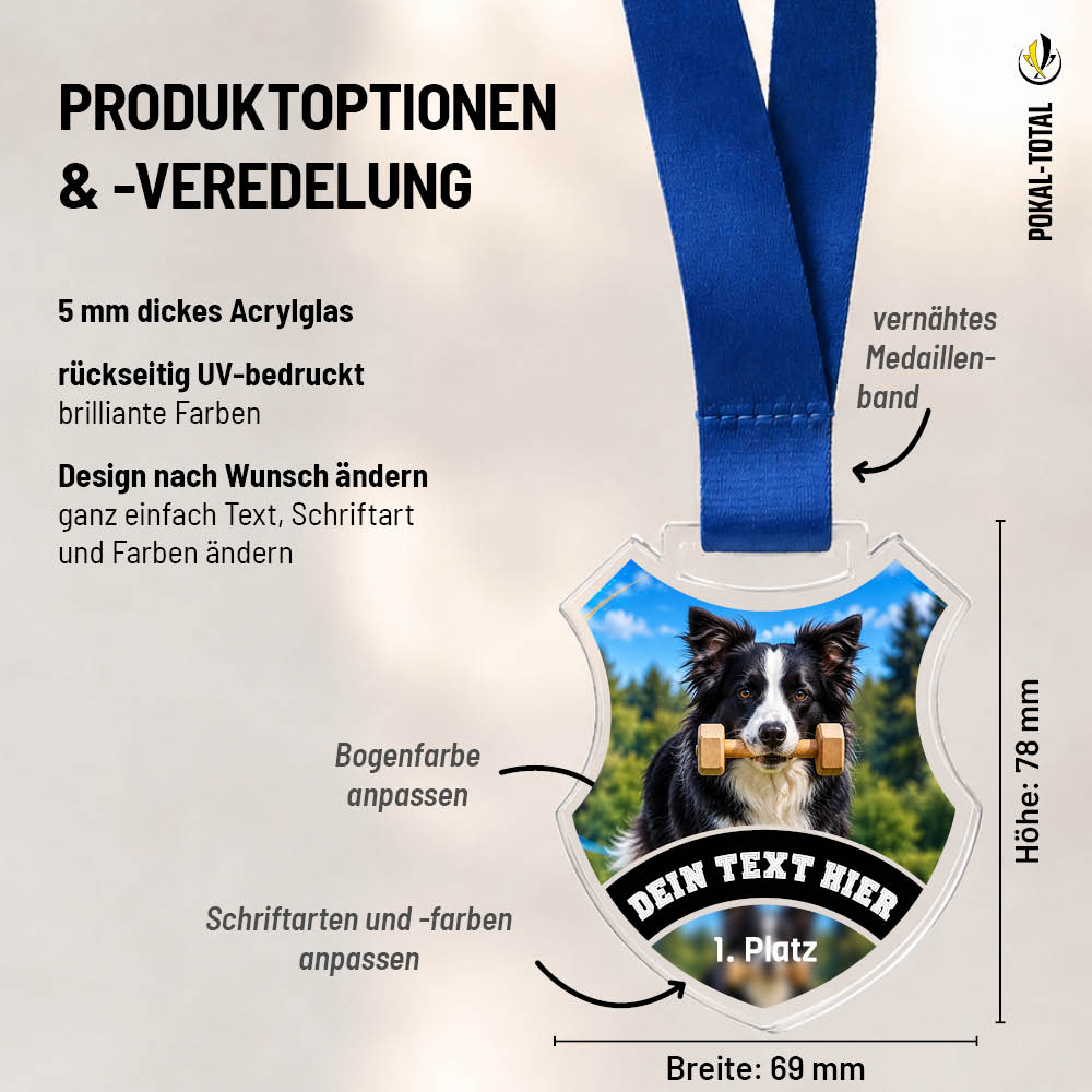 Maßübersicht der Wappen Medaille Obedience