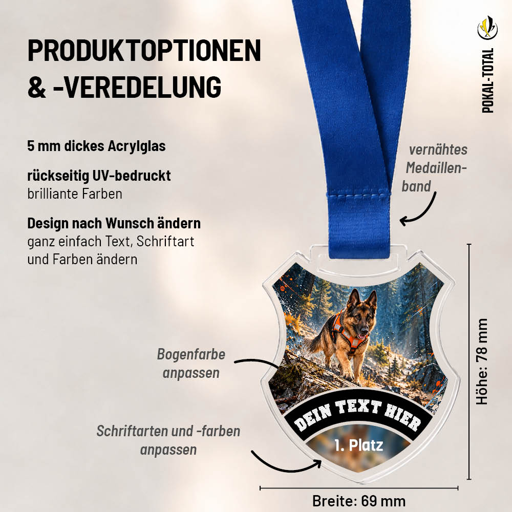 Maßübersicht der Wappen Medaille Rettungshundesport