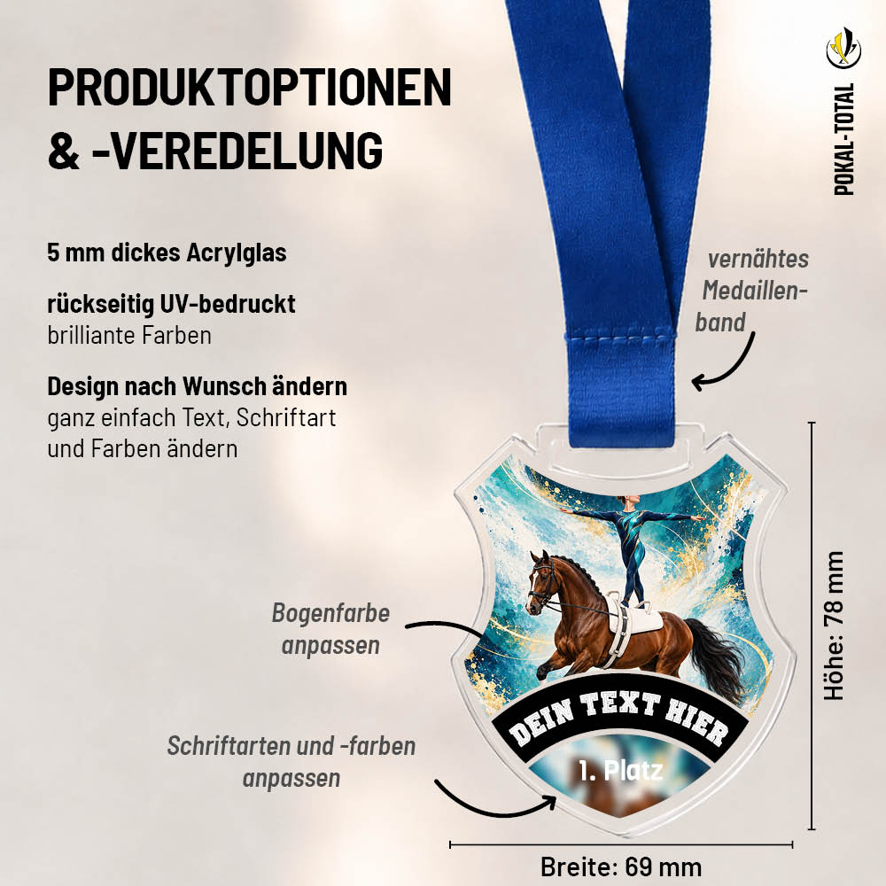 Maßübersicht der Wappen Medaille Voltigieren