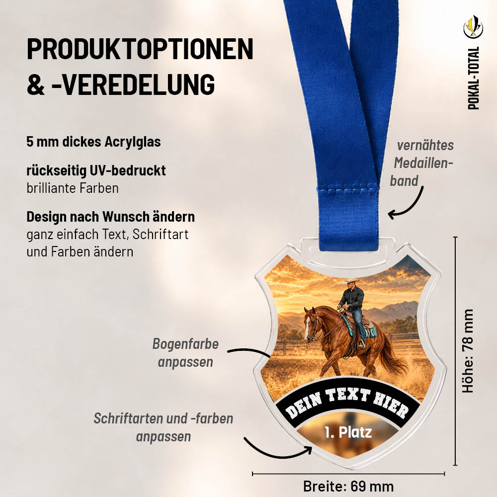 Maßübersicht der Wappen Medaille Westernreiten