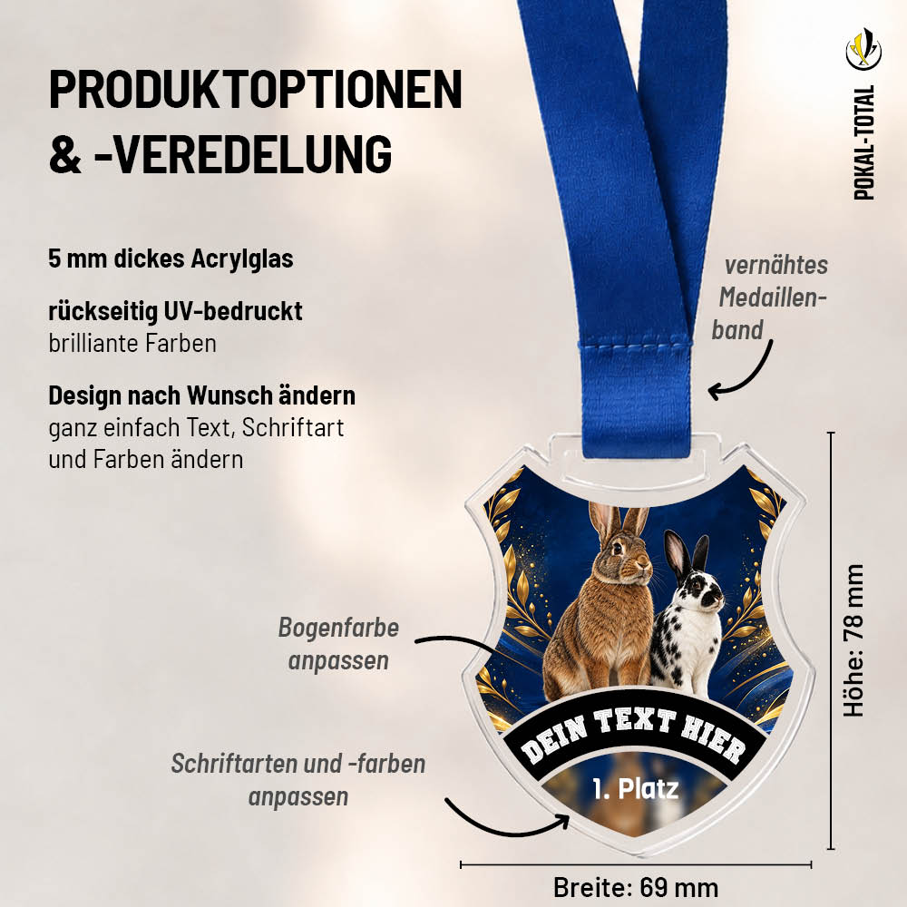 Maßübersicht der Wappen Medaille Kaninchenzucht