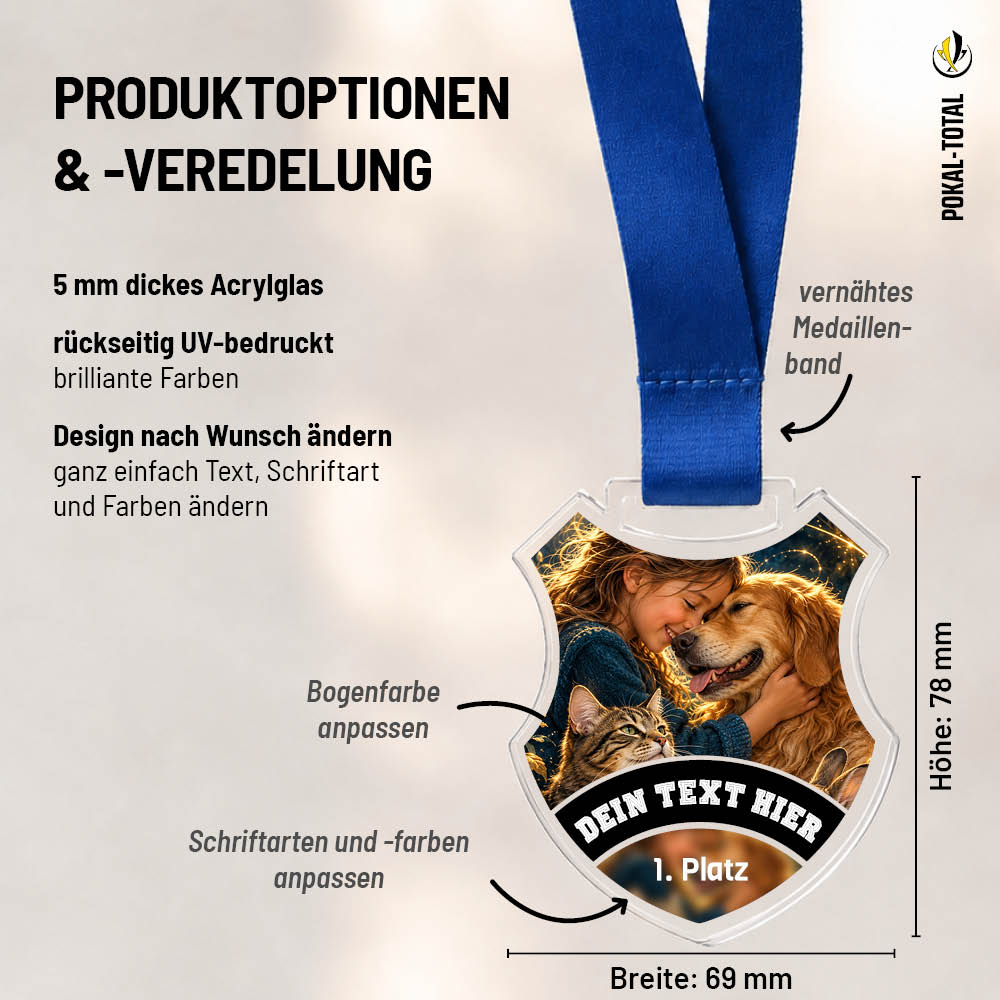 Maßübersicht der Wappen Medaille Tierfreund