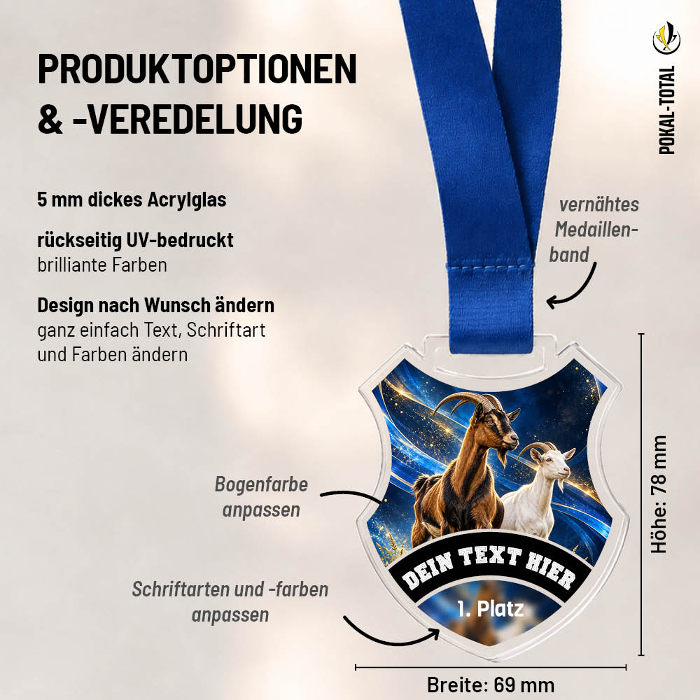 Maßübersicht der Wappen Medaille Ziegen
