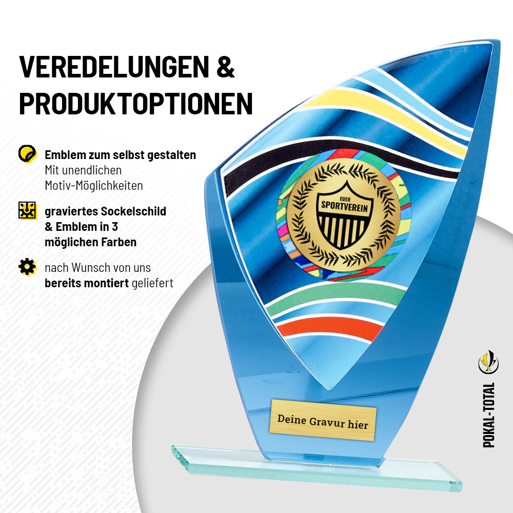 Glaspokal verspiegelt mit Emblem