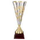 Pokal Gold Silber - Design - massiver Holzsockel